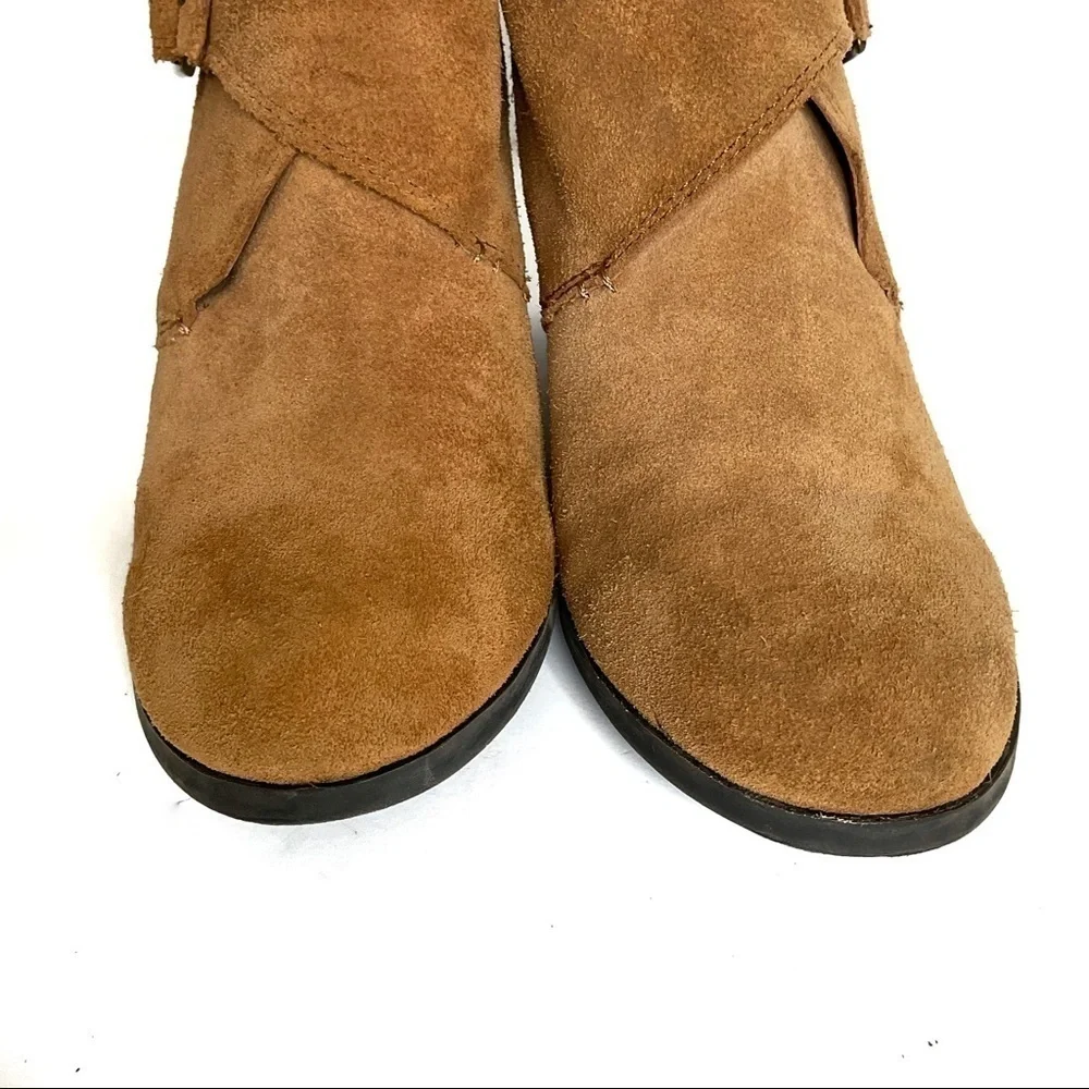 Lucky Brand Sumarah Suede Ankle Boot Sz 8.5 Wedge Heel Buckle - Picture 6 of 13